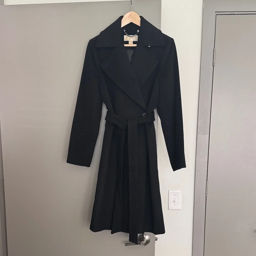 NWOT Michael Kors Wool Black Belted Coat, S